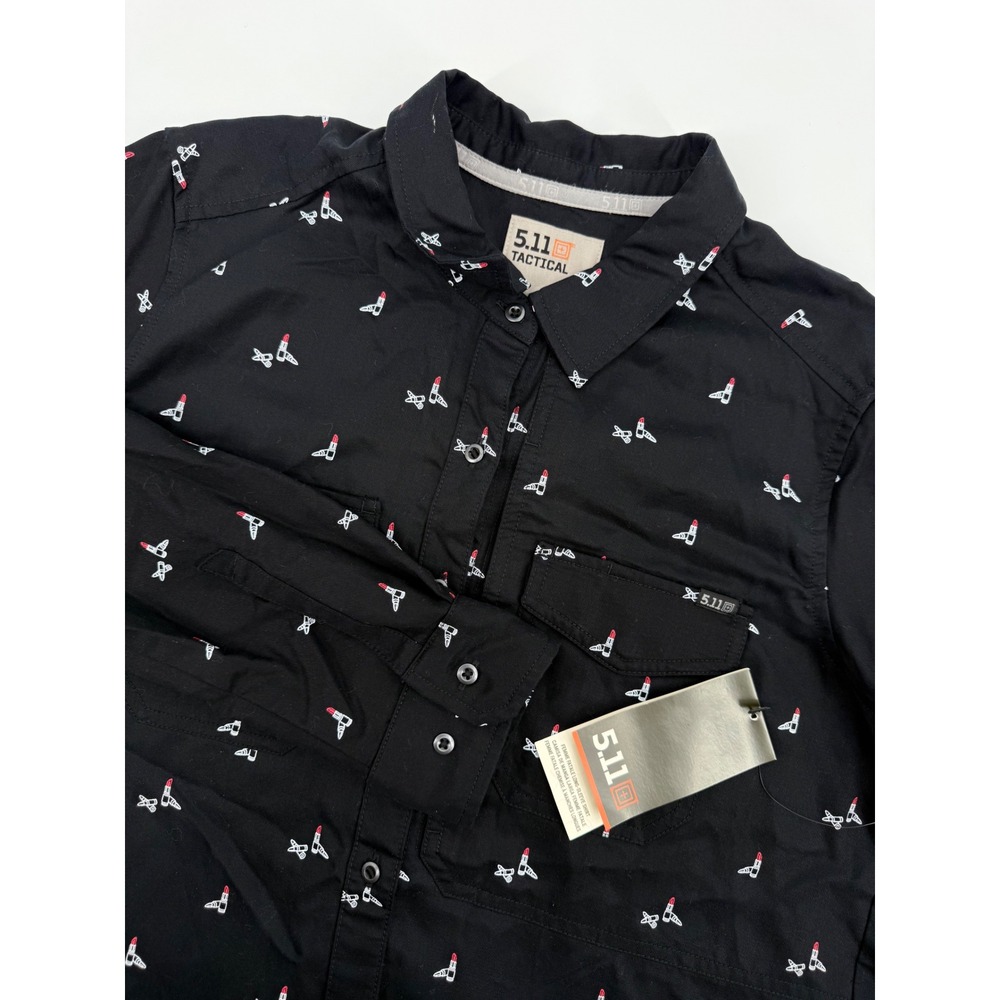 511 Tactical Shirt Womens Medium‎ Black Femme Fatale Lipstick Button NEW Read